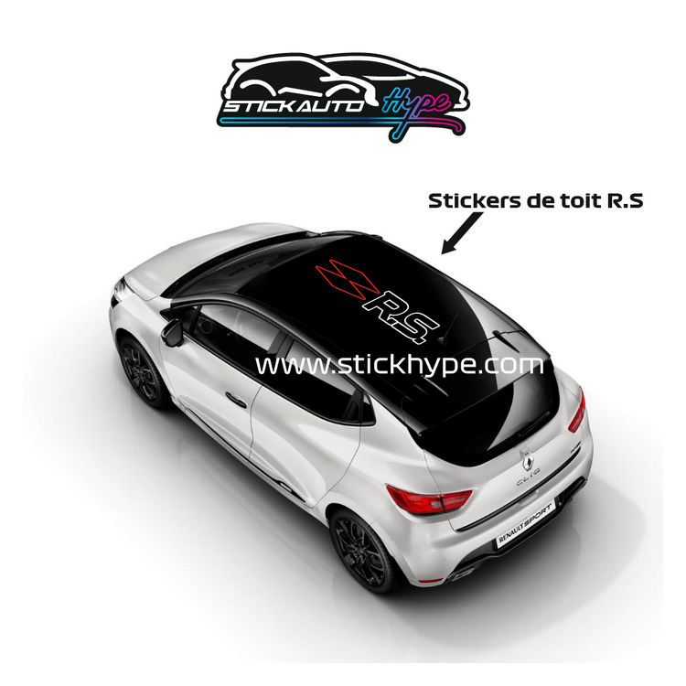 Stickers de toit Renault RS blanc et rouge Stickers de toit Renault RS blanc et rouge