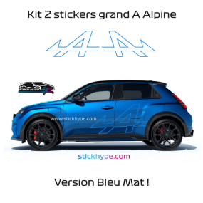 Kit 2 stickers Alpine grand A fléché contour A290 en bleu mat